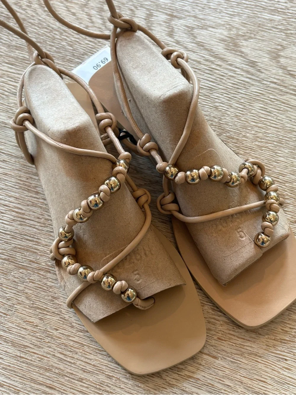 NWT Zara Sand Beige Strappy Flat Sandals - Picture 5 of 11